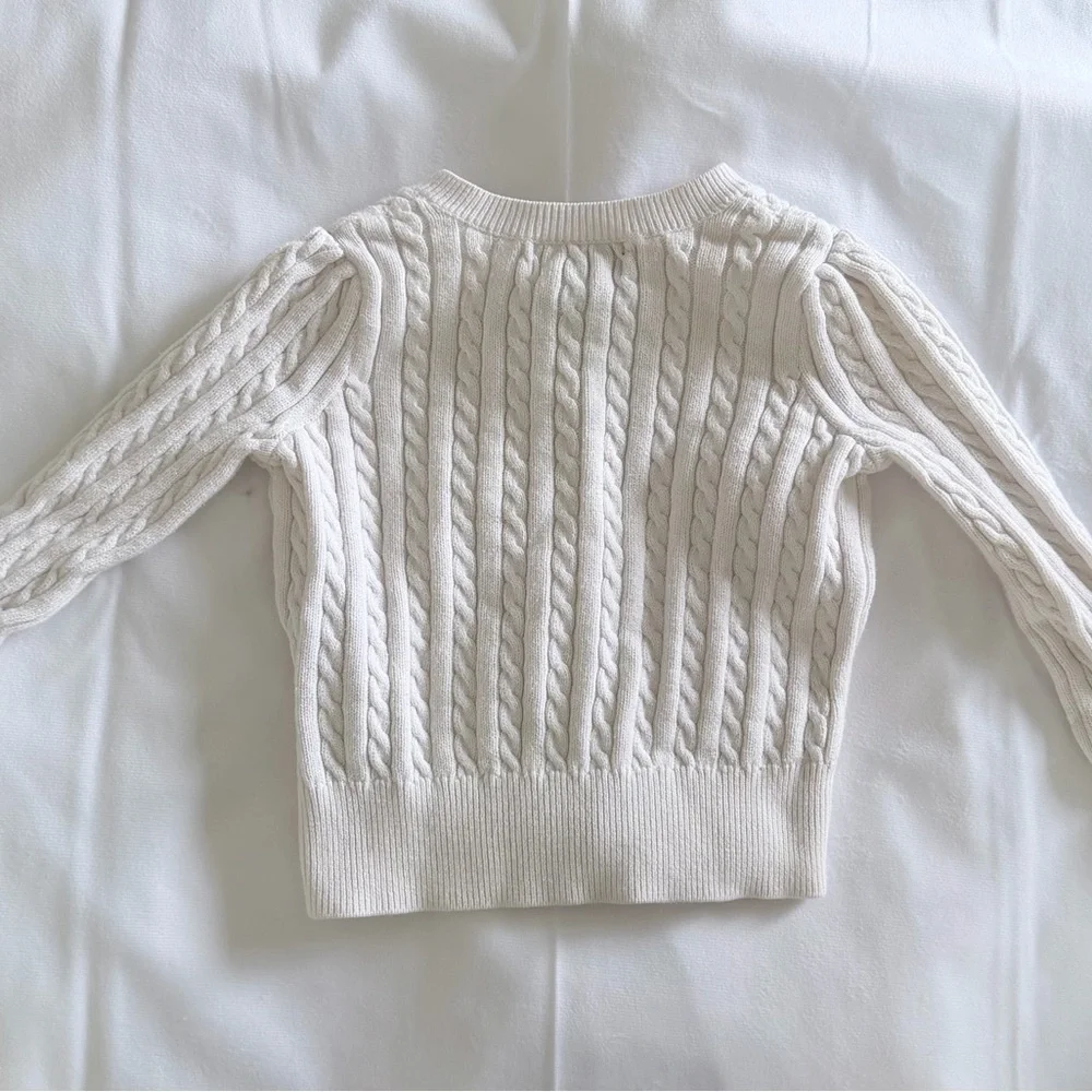 Ralph Lauren Cream Cable-Knit Button Cardigan with Pink Pony